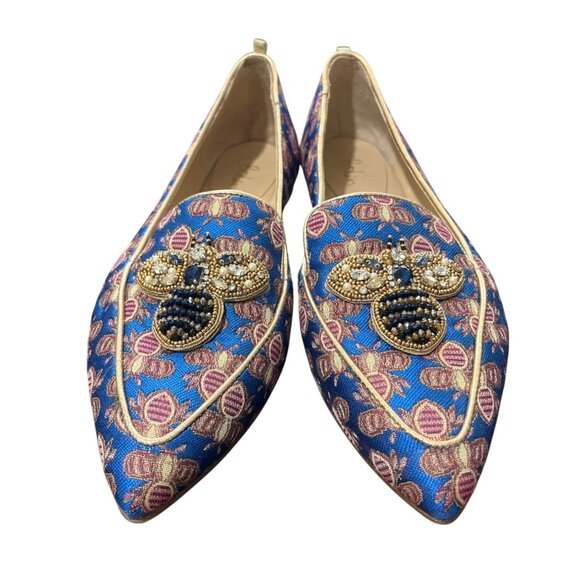 Boden Jacquard Loafer Bee Embellished Blue Gold Flats Womens Size 39 / US 8.5 - Picture 1 of 10